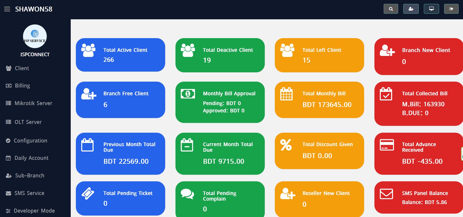 ISPConnect dashboard preview